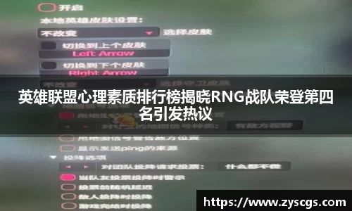 英雄联盟心理素质排行榜揭晓RNG战队荣登第四名引发热议